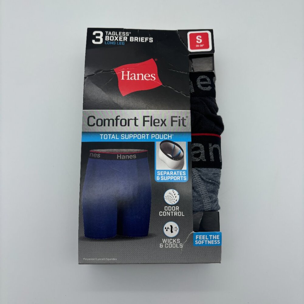 Hanes Men's Comfort Flex Fit Support Pouch Tagless Long Leg Boxer Briefs, S NEW